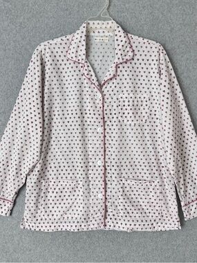 Roller Rabbit Long Sleeve Button Up Pajama Top Shirt Pink Hearts Sz Medium READ